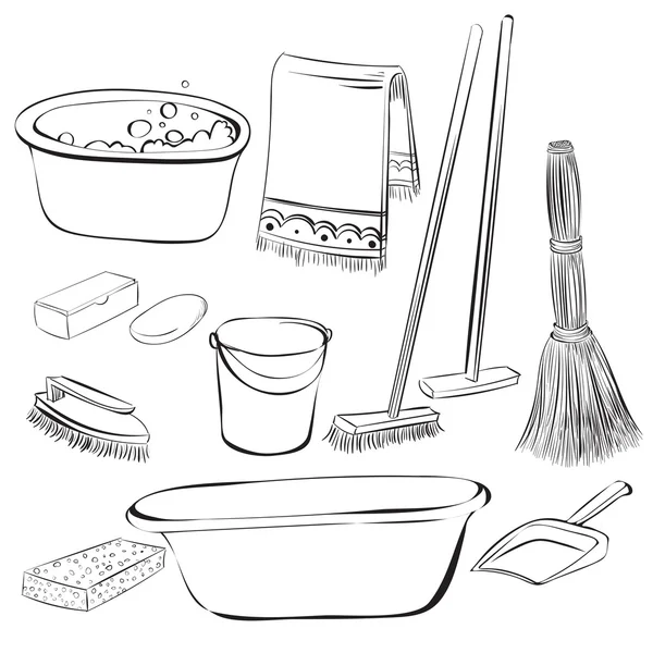 Utensili con cose per la pulizia e il lavaggio — Vettoriale Stock