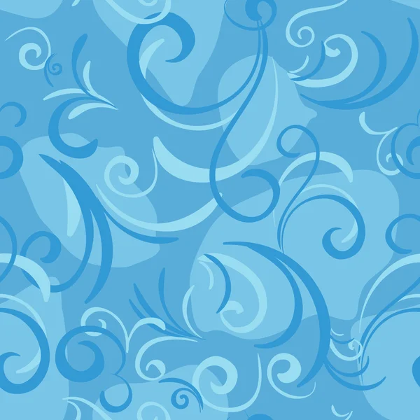 Blau nahtlos mit Wirbel und Blütenblatt für textilen Hintergrund — Stockvektor