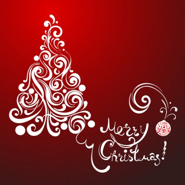white lace christmas tree on red background clipart