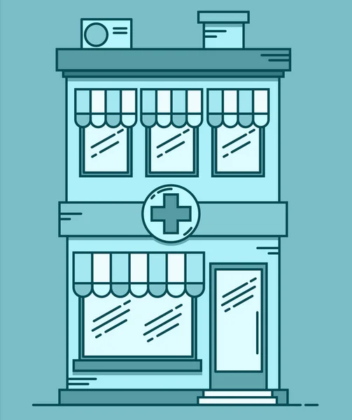 Concepto de medicina de construcción de farmacia. Forma arquitectónica se puede utilizar para el diseño de sitios web, infografías. Ilustración vectorial. — Vector de stock