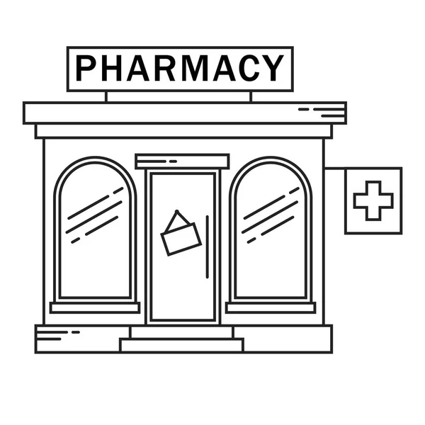 Concepto de medicina de línea de construcción de farmacia. Forma arquitectónica se puede utilizar para el diseño de sitios web, infografías y como un icono. Ilustración vectorial. — Vector de stock