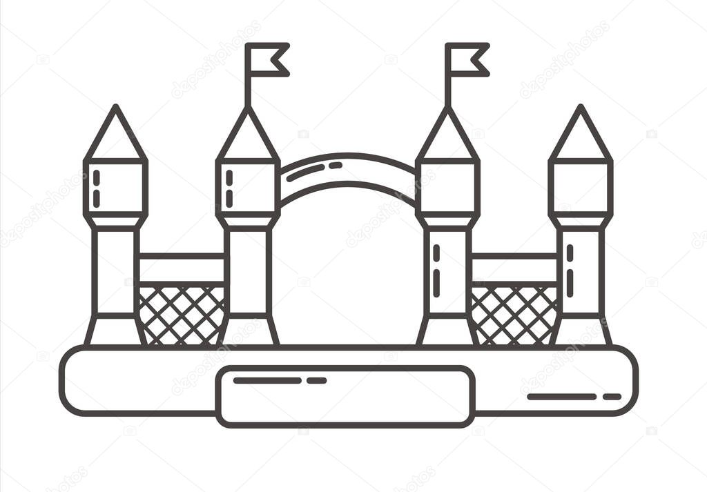 Bouncy castle outline icon. Jumping house on kids playground. Vector line illustration.