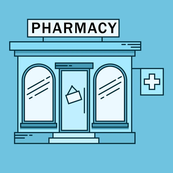 Farmacia edificio medicina concetto. La forma architettonica può essere utilizzata per la progettazione di siti web, infografica. Illustrazione vettoriale. — Vettoriale Stock