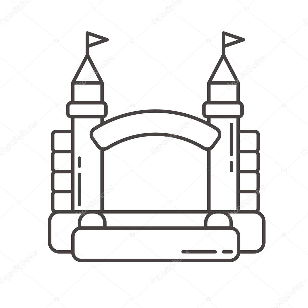 Bouncy castle outline icon. Jumping house on kids playground. Vector line illustration.
