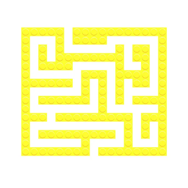 Labyrinthe carré briques jaunes jeu de labyrinthe jouet pour les enfants. L'énigme de la logique labyrinthique. Une entrée et un droit chemin à parcourir. Illustration plate lumineuse vectorielle — Image vectorielle