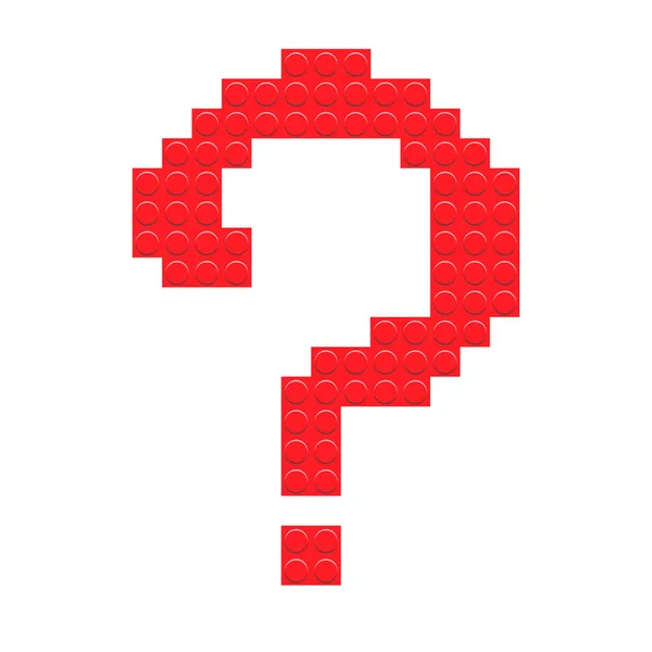 Signo de interrogación rojo hecho de bloques de ladrillo del constructor sobre fondo blanco. — Vector de stock