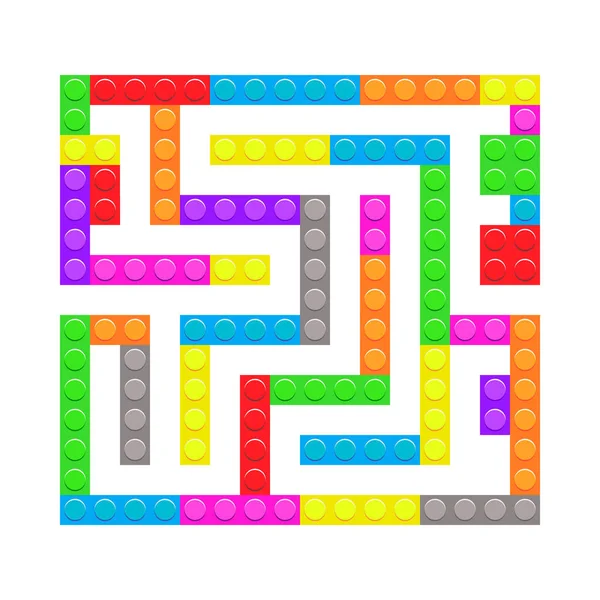 Labyrinthe carré briques jeu de labyrinthe jouet pour les enfants. L'énigme de la logique labyrinthique. Une entrée et un droit chemin à parcourir. Illustration plate lumineuse vectorielle — Image vectorielle