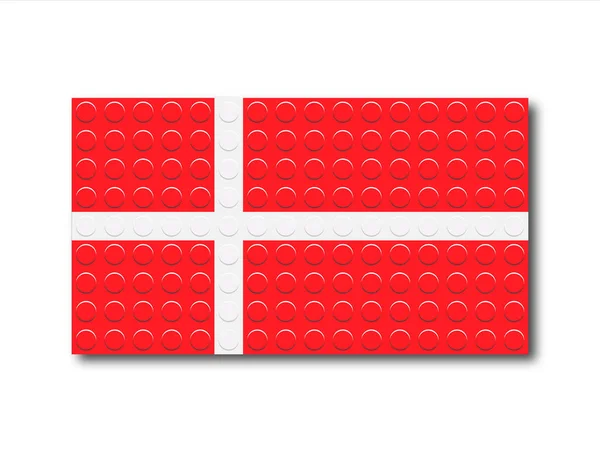 Пикселированный датский флаг из строительных деталей. Векторная иллюстрация — стоковый вектор