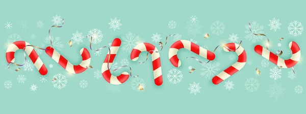 Різдвяний вектор цукерки тростини різдвяна рамка зі сніжинками на синьому фоні. Фон для святкового банера та дизайну вітальних листівок . — стоковий вектор