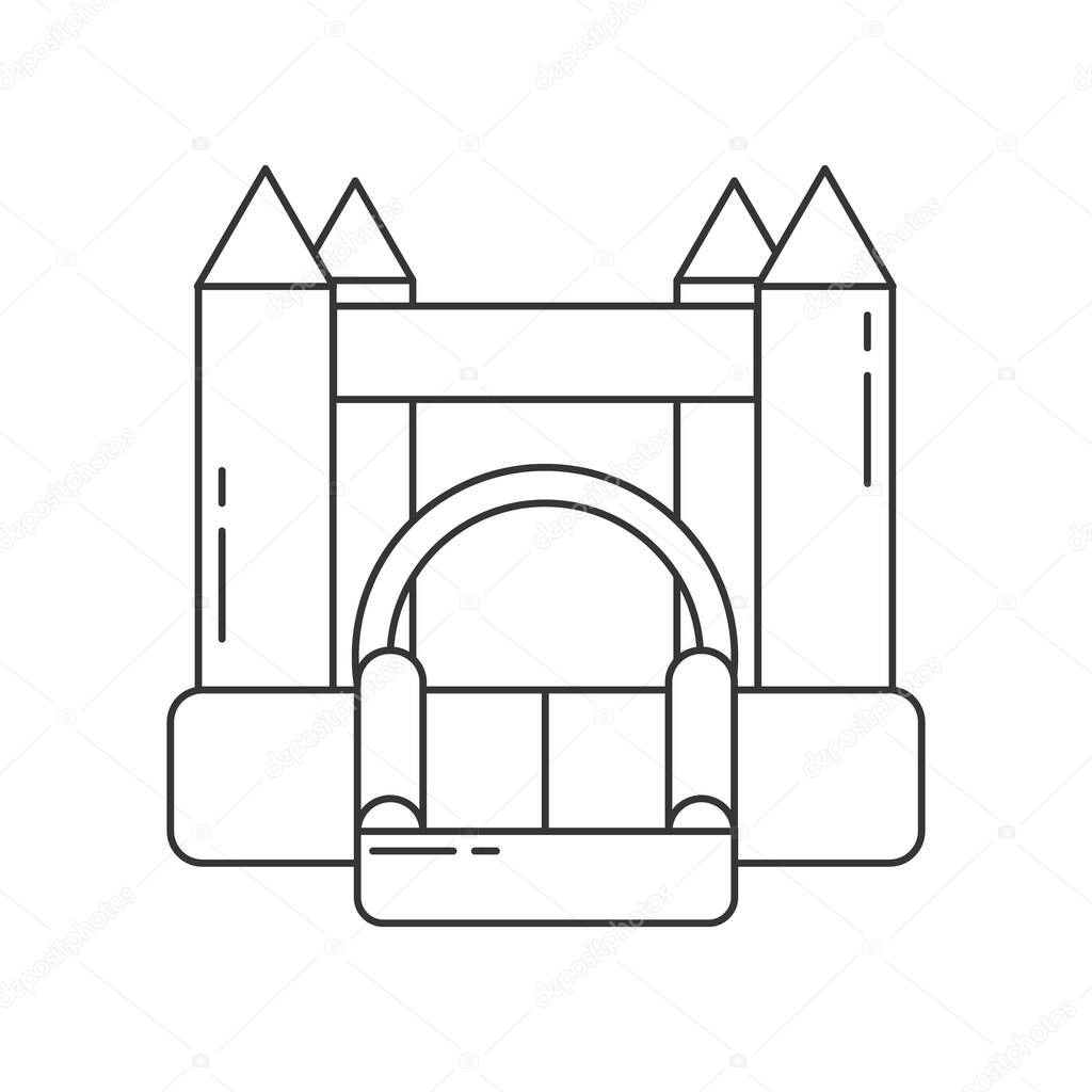Bouncy castle outline icon. Jumping house on kids playground. Outline Vector illustration.