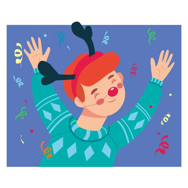 Garçon avec chapeau de cerf illustration de caractère. Noël et fête du Nouvel An. Vecteur — Image vectorielle