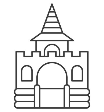 Şişme şato taslak ikonu. Çocuk parkında zıplayan ev. Vektör illüstrasyonu.