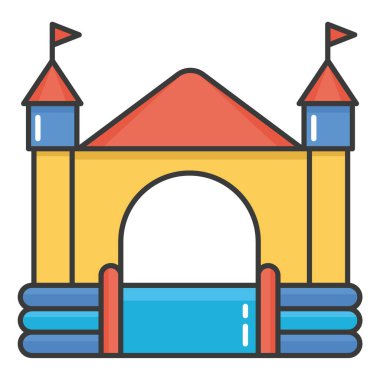 Şişme şato. Çocuk parkı için kule ve ekipman. Vektör satırı illüstrasyonu