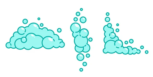 Kreslená mýdlová pěna s bublinkami. Světle modré kuličky koupele, šampon, holení, pěna. Vektorová ilustrace — Stockový vektor