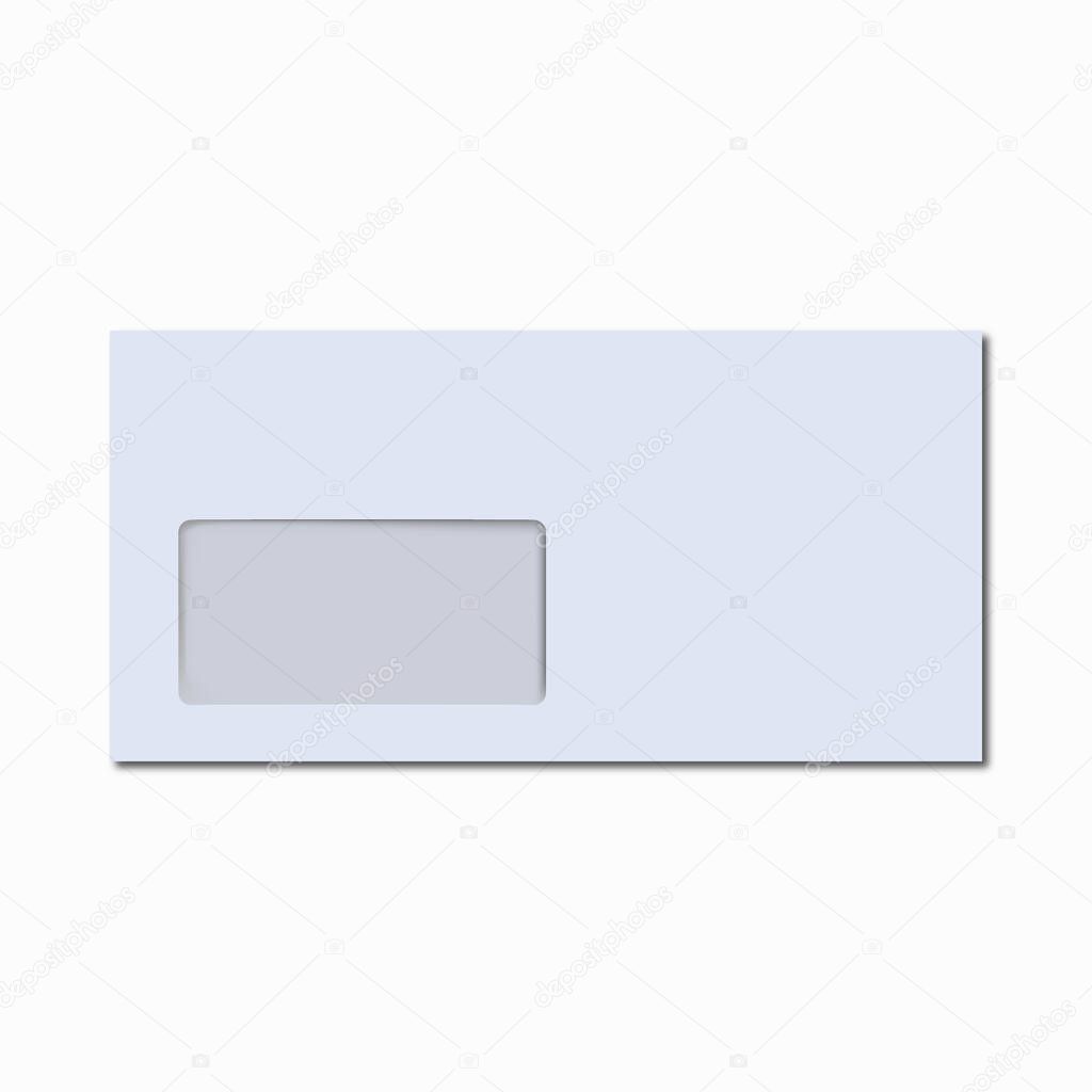 Rectangular envelope with transparent address window. Front viewVector realistic illustration with shadows.