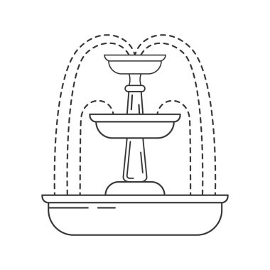 Soyut çeşme. Dekoratif çağlayan çeşme. Şelale ve su sıçraması. Vektör satırı illüstrasyonu.