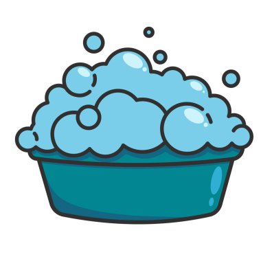 Çamaşır yıkamak için sabunlu bir leğen. Vektör düz resimleme.