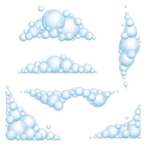 Seifenschaum mit Blasen. Set Shampoo und Seifenschaum Sud. Vektorillustration — Stockvektor