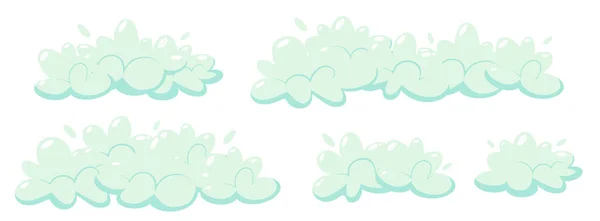 Jabón de espuma con burbujas. Conjunto de champú de dibujos animados y espuma de jabón sud. Ilustración vectorial — Vector de stock
