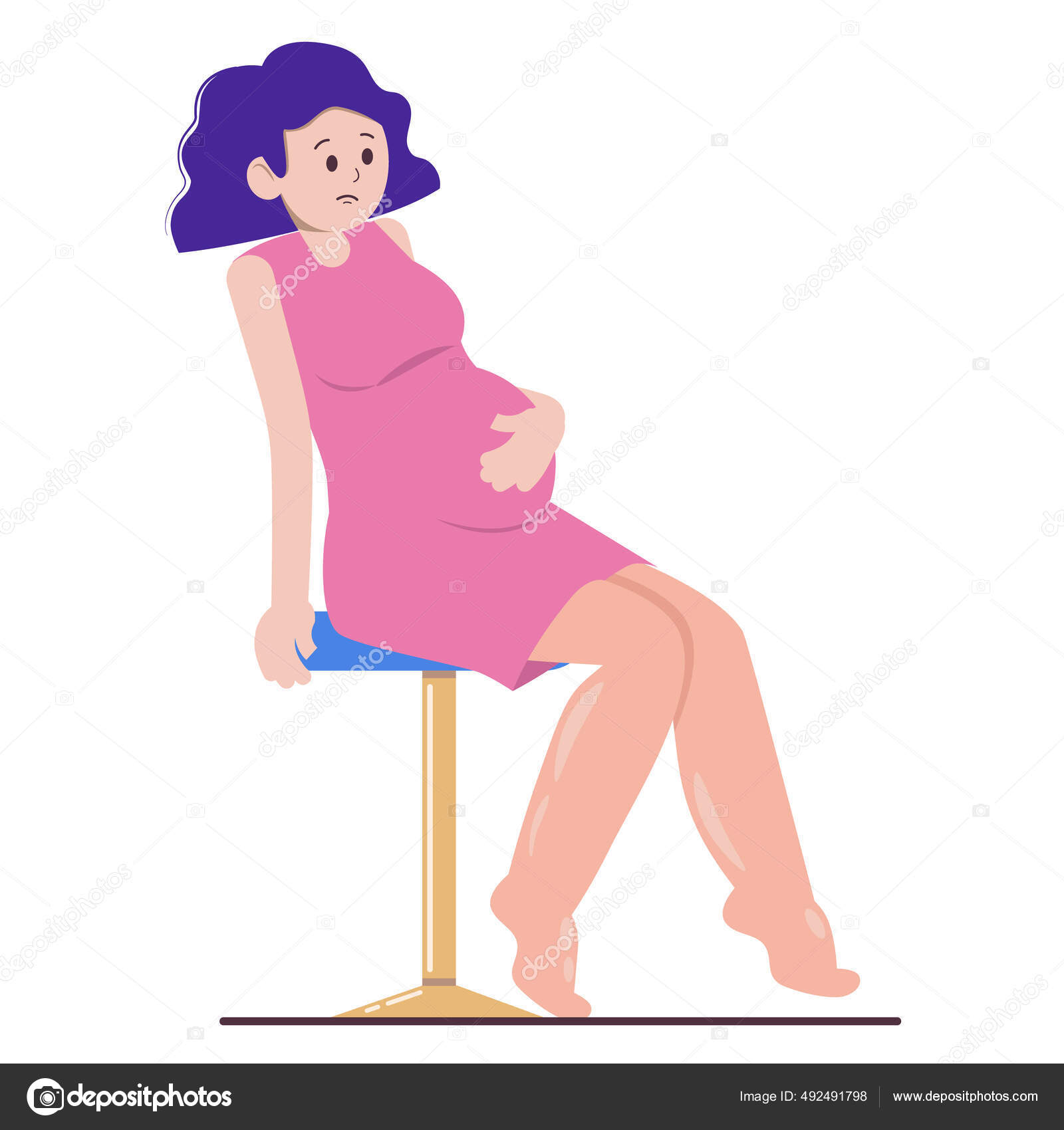 Pregnant woman with swollen legs. Swollen ankles and feet. Vector