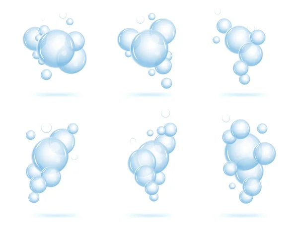 Realistisch sprudelnde Luftblasen unter Wasser, Soda, Meer. Schaumblasen. Vektor-Illustration isoliert auf weißem Hintergrund. — Stockvektor