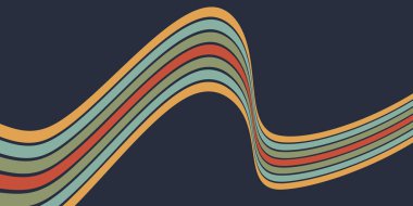 Geçmişe dönük gökkuşağı çizgisi. 70 'lerin modası geçmiş soyut grafikleri. Dalgalı bir bakış açısı çizgisi. Renkli geometrik vektör arkaplanı. Minimum funky bg