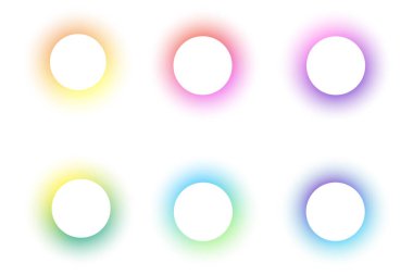 Işık eğimli yuvarlak çerçeveler beyaz arkaplanda izole edilmiş. Holografik ışıldayan sınır tasarımı. Modern gökkuşağı geometrik bulanık şablon. Pastel şeffaf yuvarlak şablon.