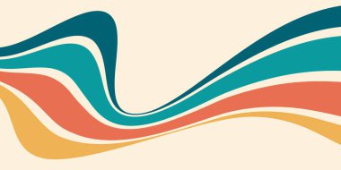 Gökkuşağı arka planı. Soyut dalgalı şerit. 70 'lerin kıvrımlı dinamik yolu. Akan vektör renkli şekil. Poster ve modaya uygun tasarım için minimalist fütürist funky arkaplan