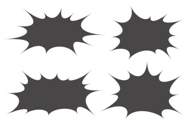 Metin için komik konuşma balonu çerçevesi. Diyalog için çizgi film kutusu ve patlama efektiyle sohbet. Beyaz arka planda mesajlar ve satışlar için anime ve manga bulutları. Tasarım ögeleri ayarlandı