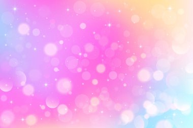 Yumuşak mavi ve mor ışıkları olan rüya gibi pembe arka plan. Soyut bulanıklık efekti büyülü kutlamalar ve şenlik tasarımları için mükemmel. Vektör unicorn bg
