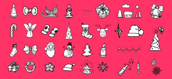 Kerst Solide Pictogram Set Winter Vakantie Collectie Schetsen Symbolen Nieuwjaarstekens — Stockfoto