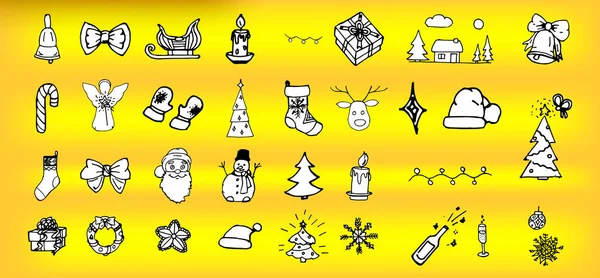 Kerst Solide Pictogram Set Winter Vakantie Collectie Schetsen Symbolen Nieuwjaarstekens — Stockfoto