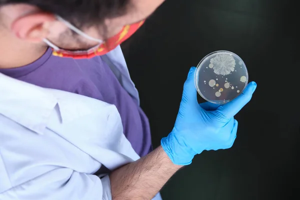 Scienziato Che Indossa Una Maschera Protettiva Che Tiene Una Capsula — Foto Stock