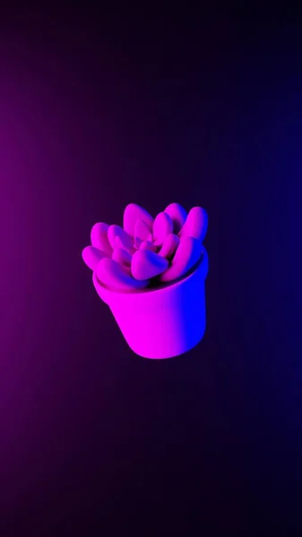 抽象的な光効果紫と青の壁紙3Dレンダリング上のサボテン 縦図の背景 — ストック写真
