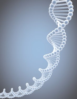 DNA sarmalı, 3d render, dikey, ışık mavi arka plan.