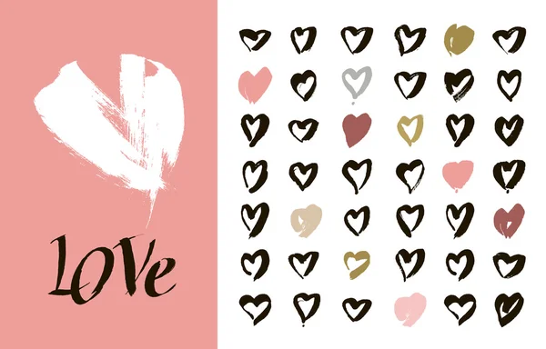 Conjunto de iconos de corazón, iconos dibujados a mano e ilustraciones para San Valentín y boda — Vector de stock