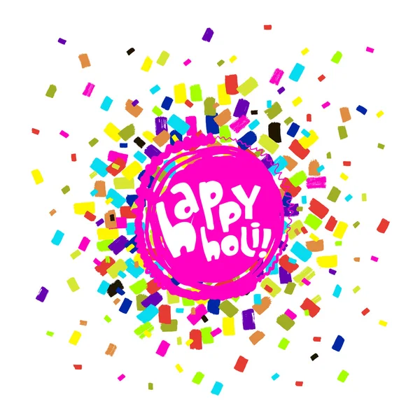 Colorful artistic hand drawn Happy Holi card. Acrylic splatter background and handdrawn paint strokes. Vector illustration — Stock Vector