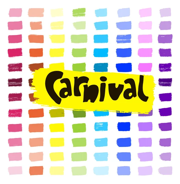 Kleurrijke viering achtergrond met lijnen van verf en het opschrift carnaval. Vector illustratie. — Stockvector