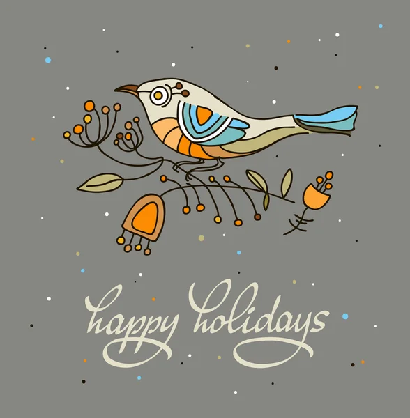 Happy holidays greeting card with bird. Vector illustration — Stock Vector