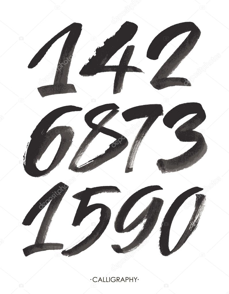 vector set of calligraphic acrylic or ink numbers