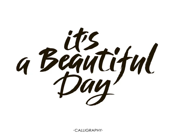 It,s a beautiful day. Modern brush calligraphy. Handwritten ink lettering. Hand drawn design elements. — Stock Vector