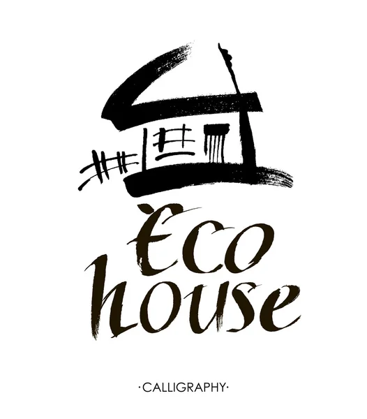 Eco House Vector. Hand lettering typography poster. — Stock Vector