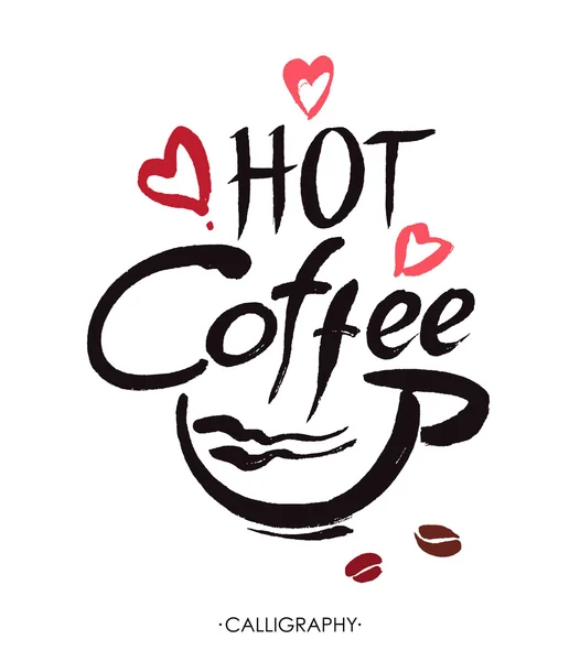 Hot coffee, ink hand lettering. Modern calligraphy. — Stock Vector