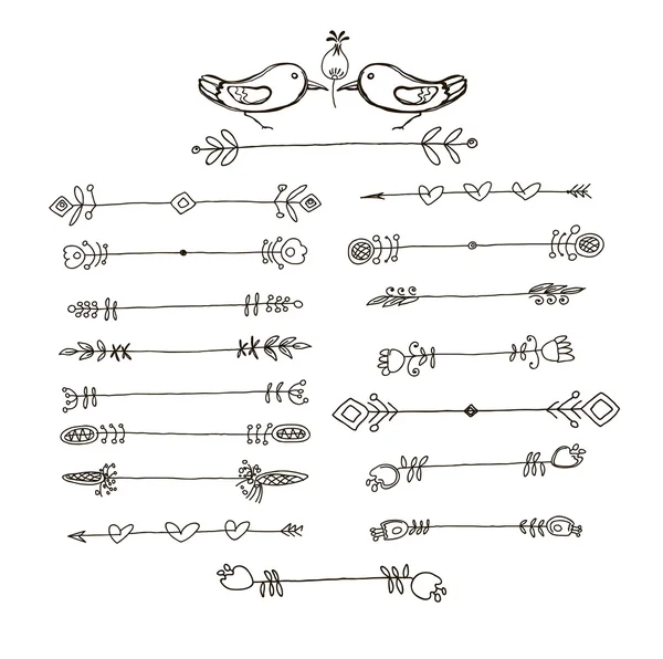 Set de Elementos de Diseño Doodle Negro Dibujado a Mano. Ilustración vectorial . — Archivo Imágenes Vectoriales