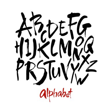 Vektör Akrilik Fırça Biçimli El Çizimi Alfabe Yazıtipi. Beyaz arkaplanda hat alfabesi