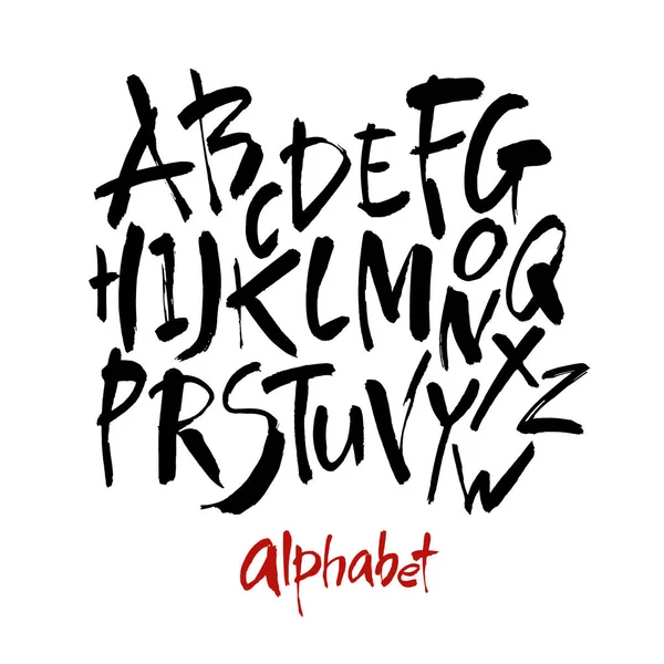 Vector acryl borstel stijl met de hand getekend alfabet lettertype. Kalligrafie alfabet op een witte achtergrond — Stockvector