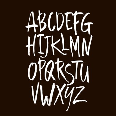 Vektör Akrilik Fırça Biçimli El Çizimi Alfabe Yazıtipi. Siyah arkaplan üzerindeki hat alfabesi