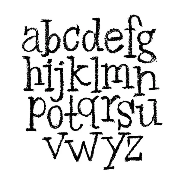 Vector Pastel or Charcoal Style Fonte alfabeto desenhado à mão. Alfabeto caligráfico sobre fundo branco — Vetor de Stock