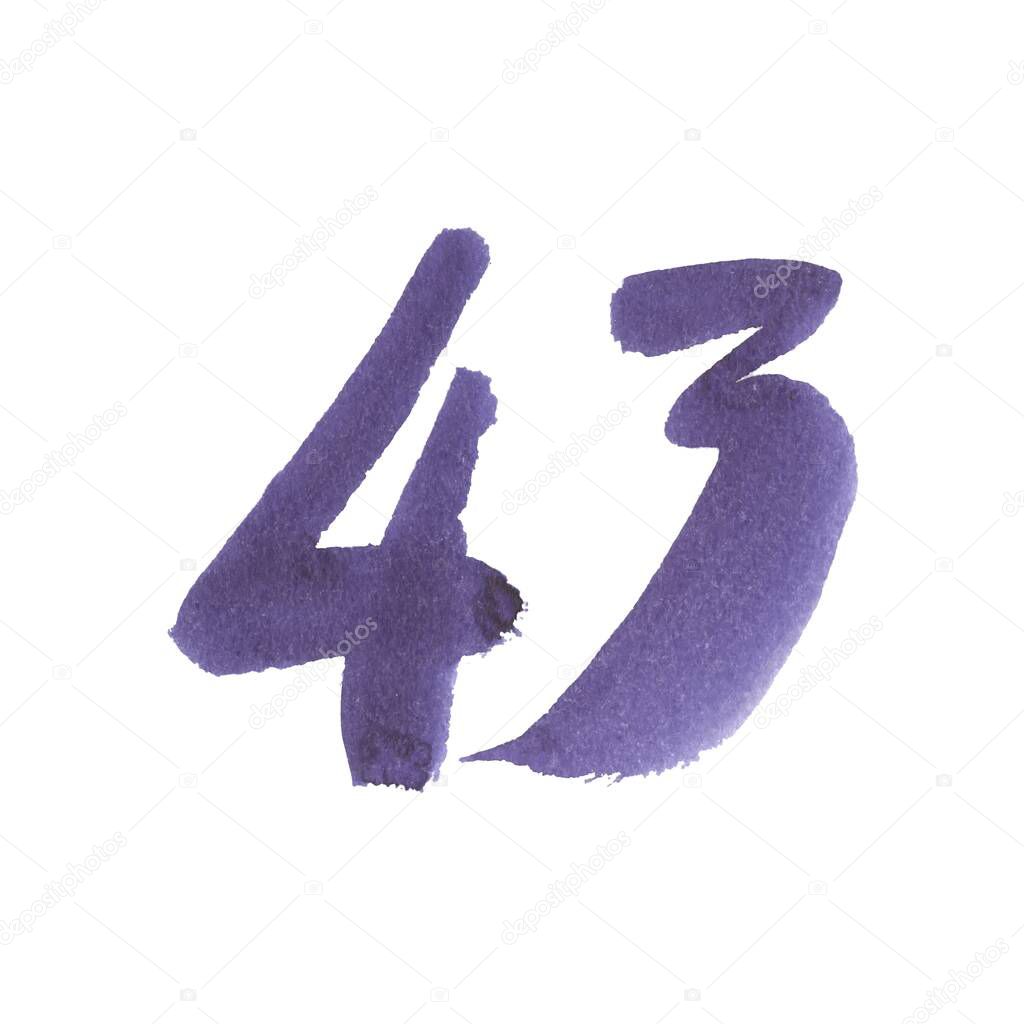 Calligraphic watercolor numbers. Brush lettering.