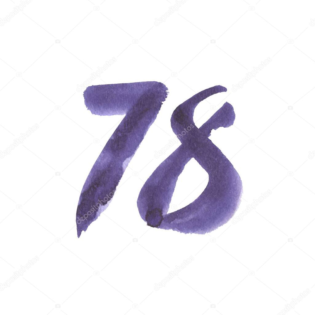 Calligraphic watercolor numbers. Brush lettering.
